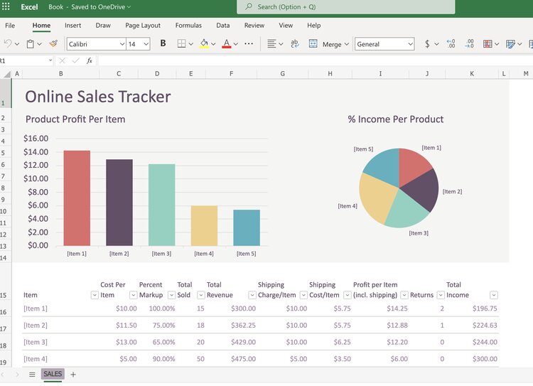 Microsoft Excel online sales tracker spreadsheet